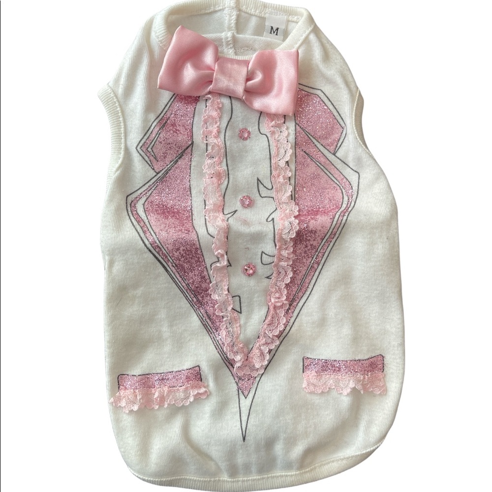 One Lucky Dog Pink Sparkle Tuxedo Top